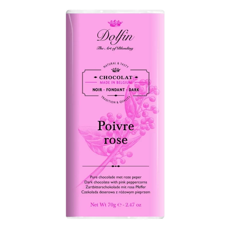 Hořká čokoláda s růžovým pepřem Dolfin - 70 g Hořká čokoláda s růžovým pepřem Dolfin - 70 g