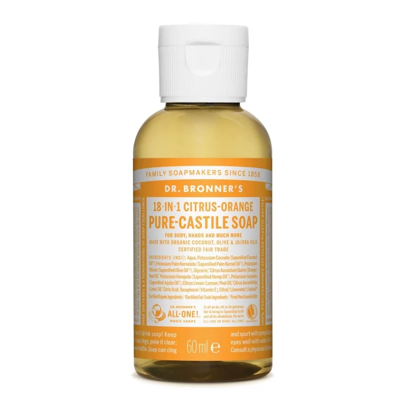 Tekuté universální mýdlo All - One! (Citrus - Orange) Dr. Bronner's - 60 ml Tekuté universální mýdlo All - One! (Citrus - Orange) Dr. Bronner's - 60 ml