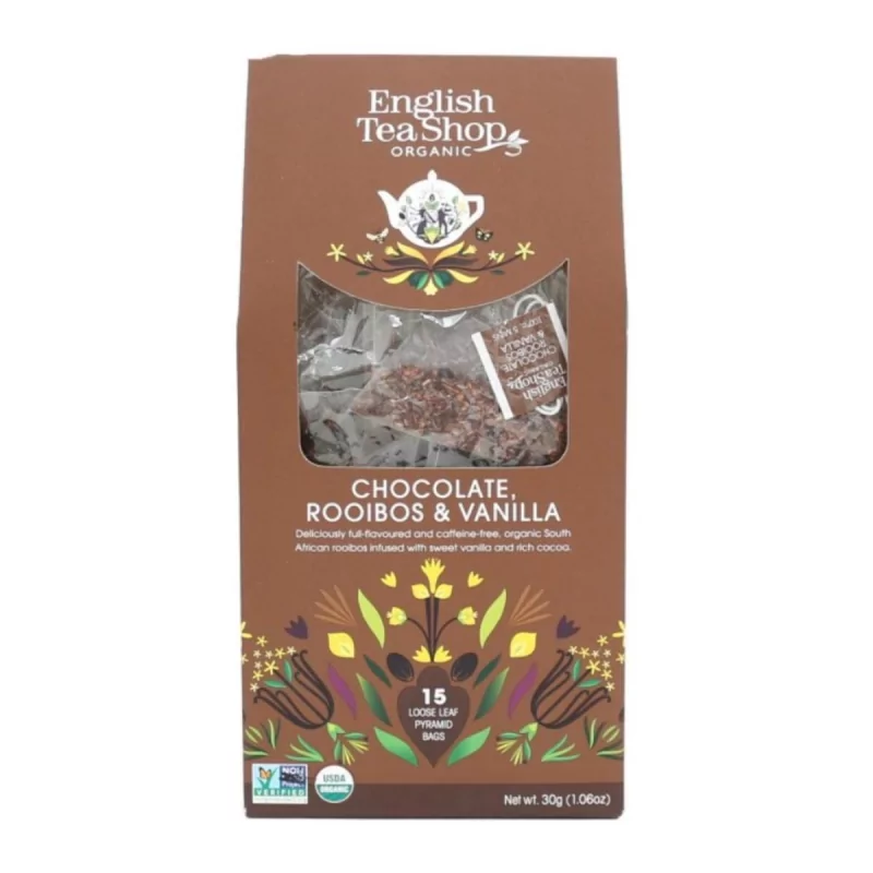 BIO čaj rooibos (čokoláda a vanilka) English Tea Shop - 30 g, 15 ks BIO čaj rooibos (čokoláda a vanilka) English Tea Shop - 30 g, 15 ks