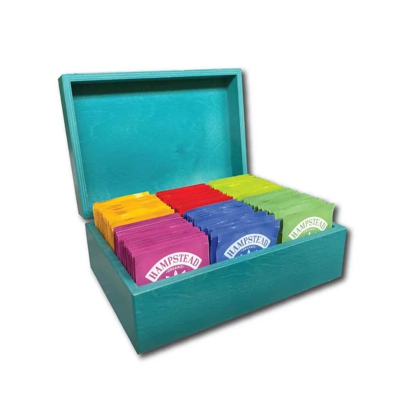 Hampstead Tea luxusní petrolejová dřevěná kazeta (mix sáčkových BIO čajů ) Hampstead Tea London - 1050 g