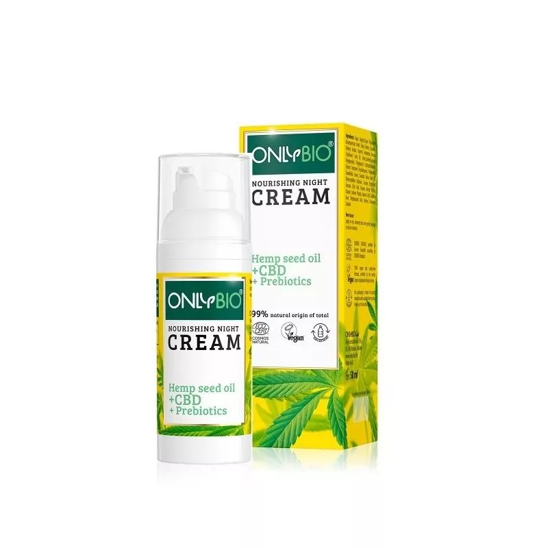 Noční krém pro citlivou pleť s konopím a CBD olejem OnlyBio - 50 ml Noční krém pro citlivou pleť s konopím a CBD olejem OnlyBio - 50 ml