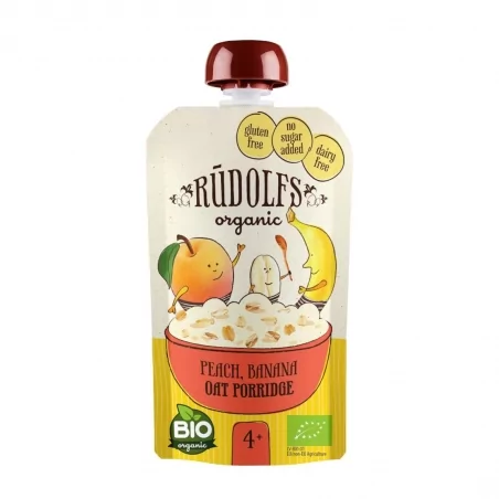 BIO kapsička Broskev, banán, celozrnná ovesná kaše Rudolfs - 110 g