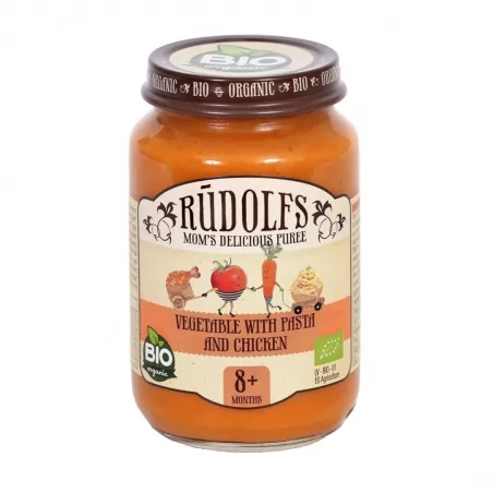 BIO Zelenina s těstovinami a kuřecím masem Rudolfs - 190 g