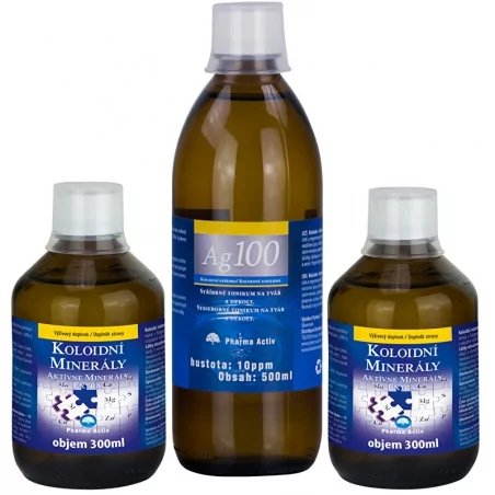Koloidní minerály 2x 300 ml + Koloidní stříbro Ag100 (10ppm) 500 ml ZDARMA Pharma Activ