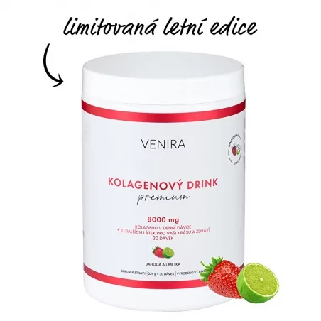 Premium kolagenový drink pro vlasy, nehty, pleť , jahoda a limetka Venira - 324 g