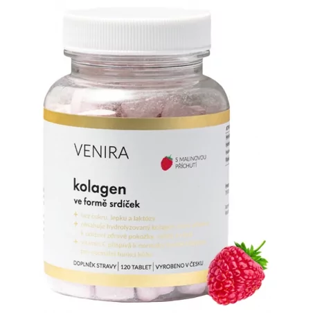 Kolagen ve formě srdíček s příchutí maliny Venira - 120 kapslí