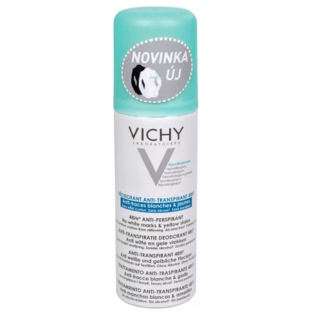 48hodinový deodorant antiperspirant ve spreji proti bílým a žlutým skvrnám Vichy - 125 ml