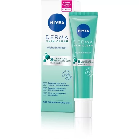 Noční exfoliační pleťový peeling Derma Skin Clear (Night Exfoliator) Nivea - 40 ml