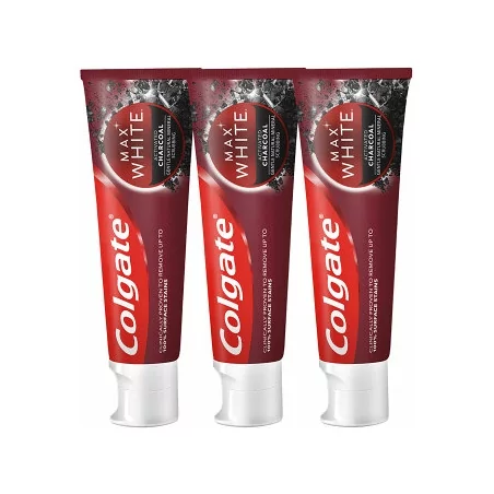 Bělicí zubní pasta s aktivním uhlím Max White Charcoal Trio Colgate - 3 x 75 ml