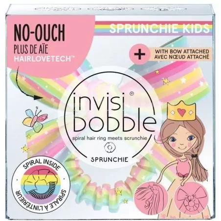 Dětská gumička do vlasů se stuhou Kids Slim Sprunchie Let‘s Chase Rainbows Invisibobble