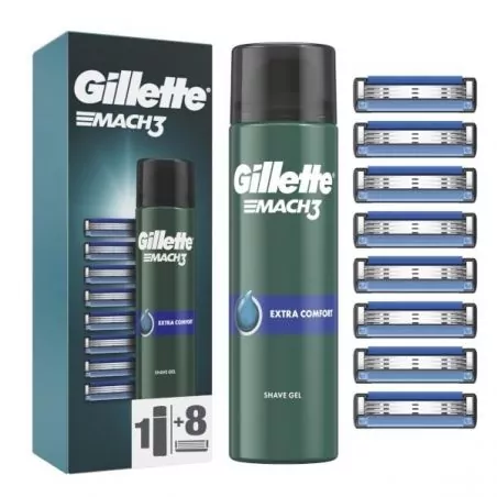 Náhradní hlavice Gillette Mach3 8 ks + Gel na holení Extra Comfort (Shave Gel) Gillette - 200 ml