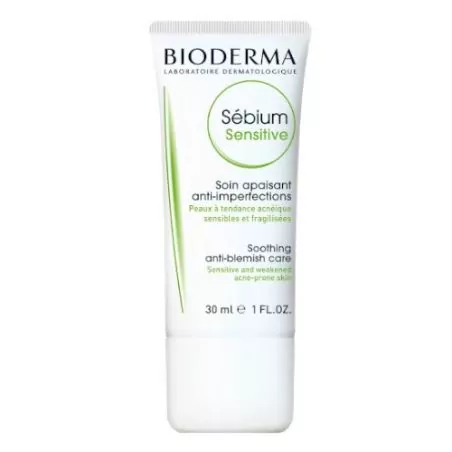 Hydratační zklidňující krém pro pleť vysušenou a podrážděnou léčbou akné Sébium Sensitive (Soothing Anti-Blemish Care) Bioderma 