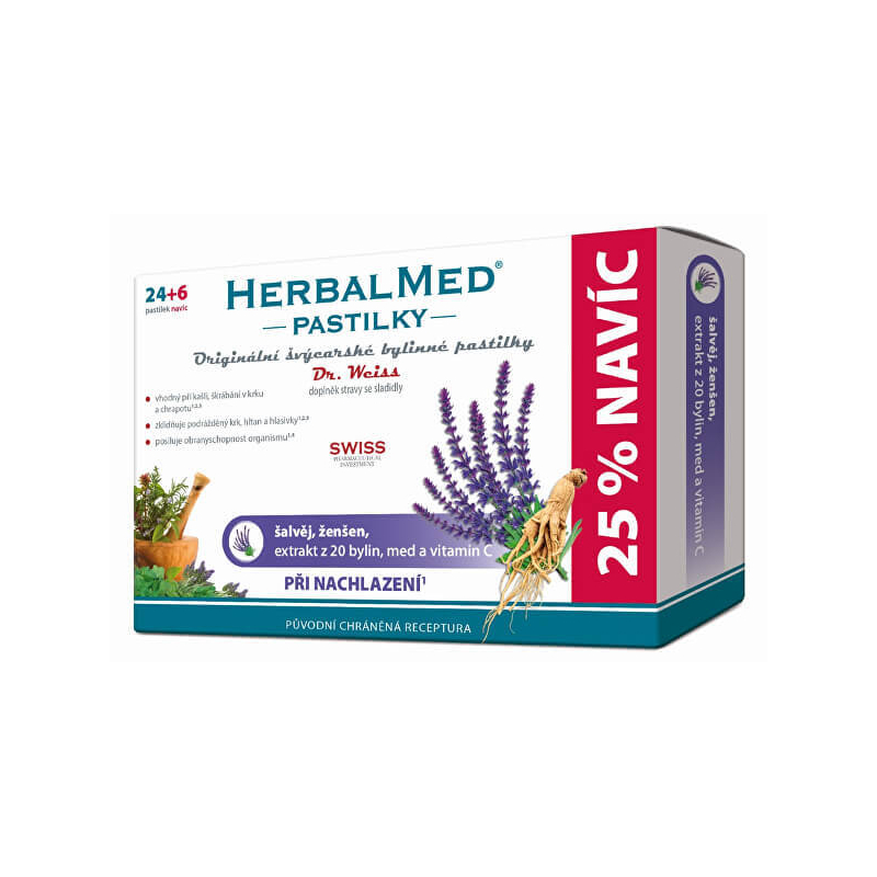 HerbalMed pastilky Dr. Weiss při nachlazení 24 pastilek + 6 pastilek ZDARMA Simply You