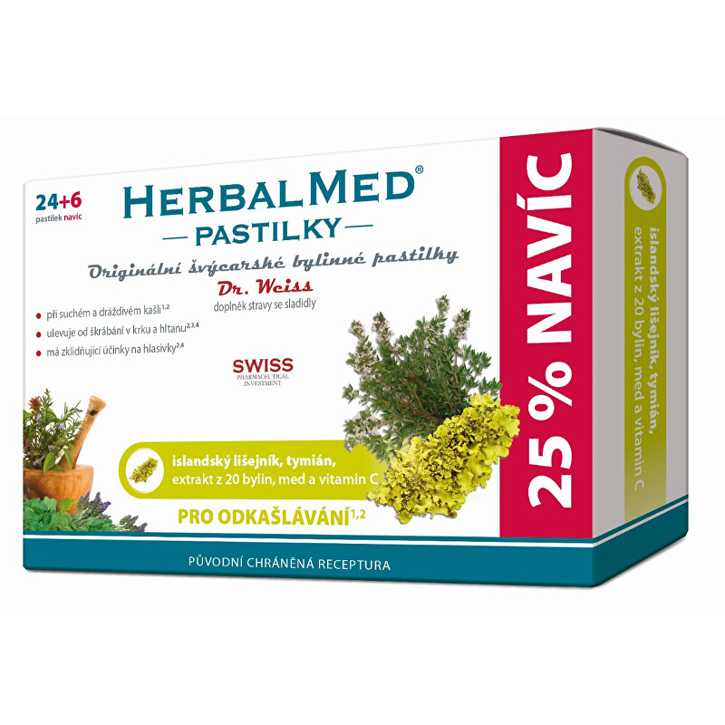 HerbalMed pastilky Dr. Weiss pro odkašlávání 24 pastilek + 6 pastilek ZDARMA Simply You HerbalMed pastilky Dr. Weiss pro odkašlávání 24 pastilek + 6 pastilek ZDARMA Simply You