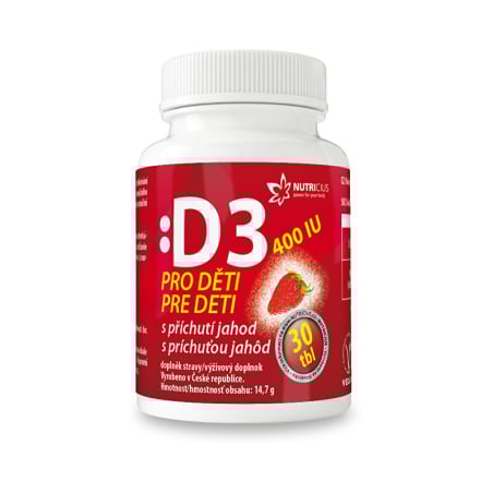 Vitamín D3 pro děti 400IU / jahoda Nutricius - 30 tbl.