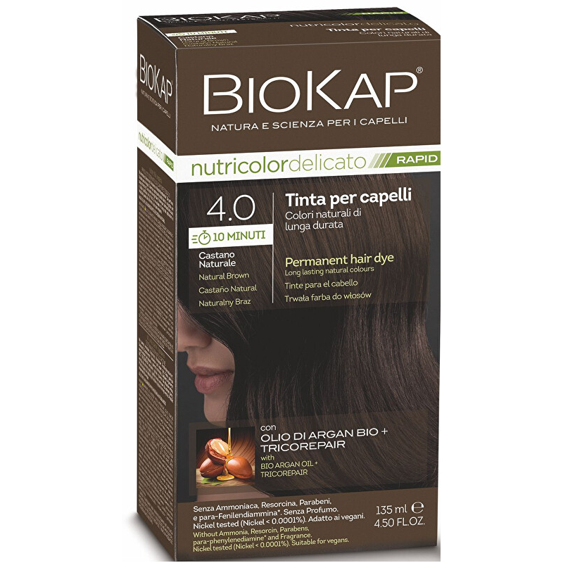 BIOKAP DELICATO RAPID barva na vlasy / 4.00 Přírodní hnědá tmavá Biokap - 135 ml