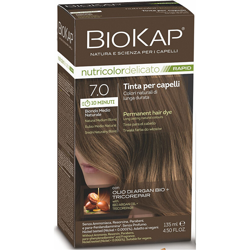 BIOKAP DELICATO RAPID barva na vlasy / 7.0 Střední blond přírodní Biokap - 135 ml