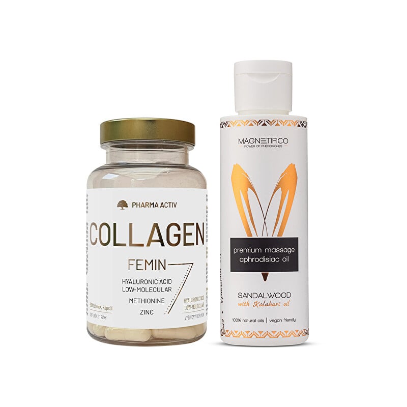 Collagen Femin 90 tobolek + Masážní olej Sandalwood Pharma Activ - 100 ml Collagen Femin 90 tobolek + Masážní olej Sandalwood Pharma Activ - 100 ml