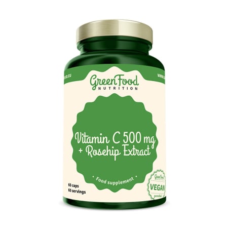 Natural Vitamin C + Rosehip Extract GreenFood - 60 kapslí
