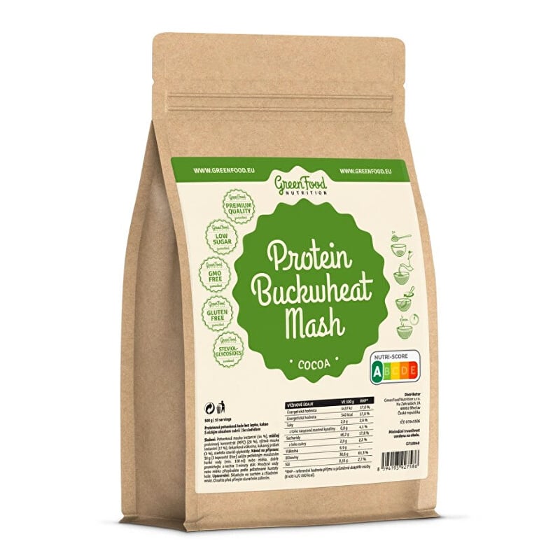 Proteinová pohanková kaše kakao GreenFood - 500 g Proteinová pohanková kaše kakao GreenFood - 500 g