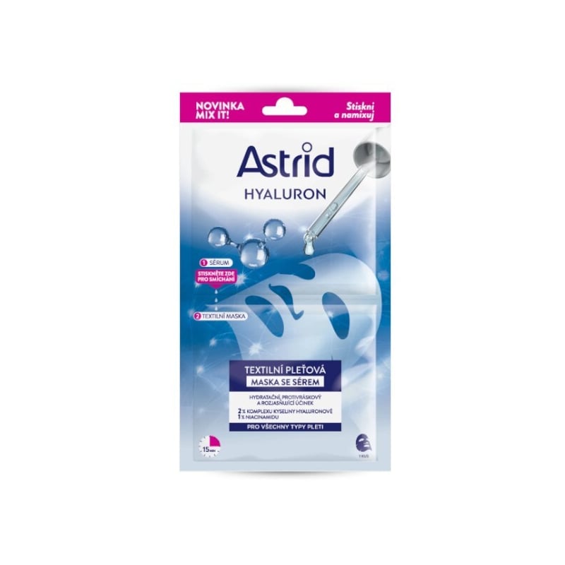 Textilní pleťová maska se sérem pro všechny typy pleti Hyaluron Astrid - 1 ks Textilní pleťová maska se sérem pro všechny typy pleti Hyaluron Astrid - 1 ks