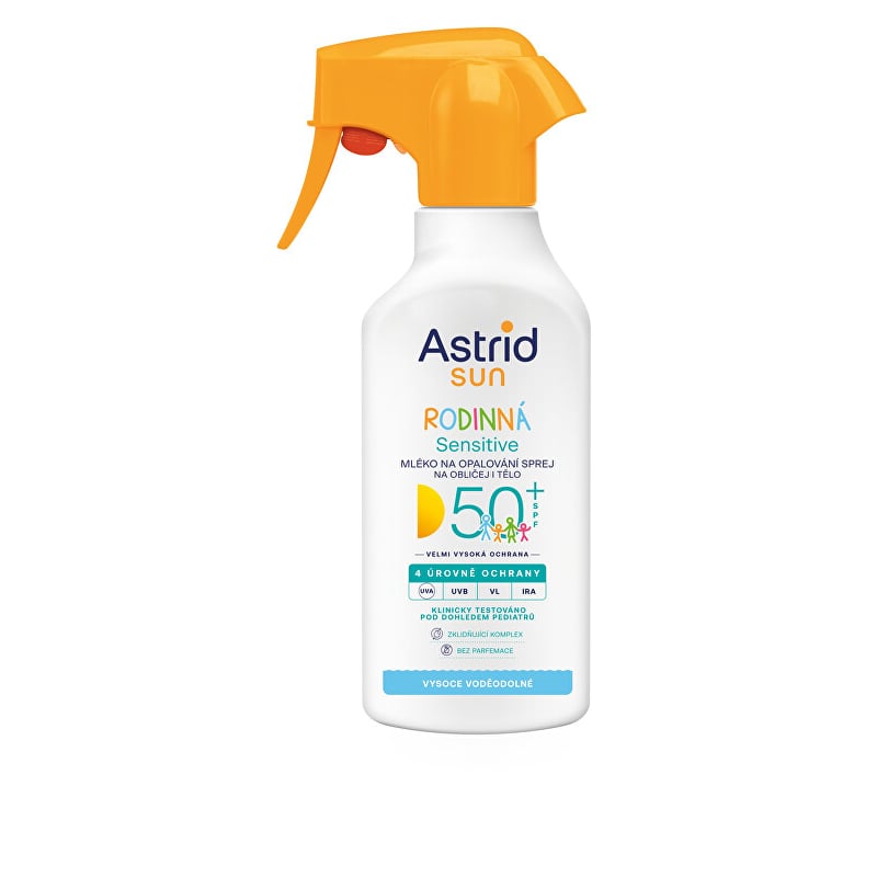 Rodinné mléko na opalování ve spreji Sensitive SPF 50+ Astrid - 270 ml Rodinné mléko na opalování ve spreji Sensitive SPF 50+ Astrid - 270 ml
