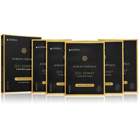 Sada čisticích plátýnkových masek s Jeju medem a AHA, BHA komplexem Korean Heritage 5 × Aveda - 25 g