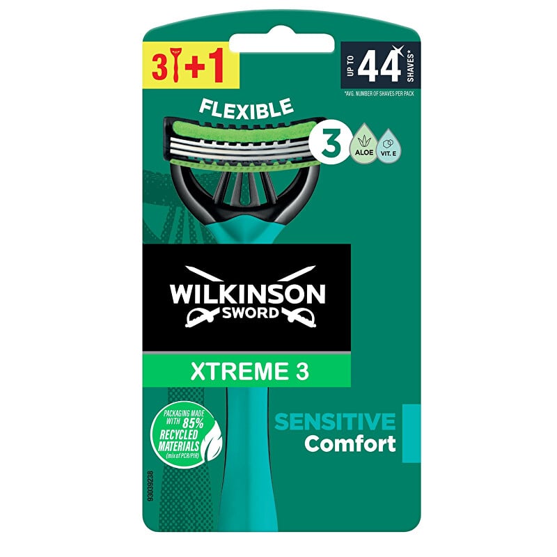 Jednorázový holicí strojek pro muže Wilkinson Xtreme3 Sensitive Comfort 3+ Wilkinson Sword - 1 ks Jednorázový holicí strojek pro muže Wilkinson Xtreme3 Sensitive Comfort 3+ Wilkinson Sword - 1 ks