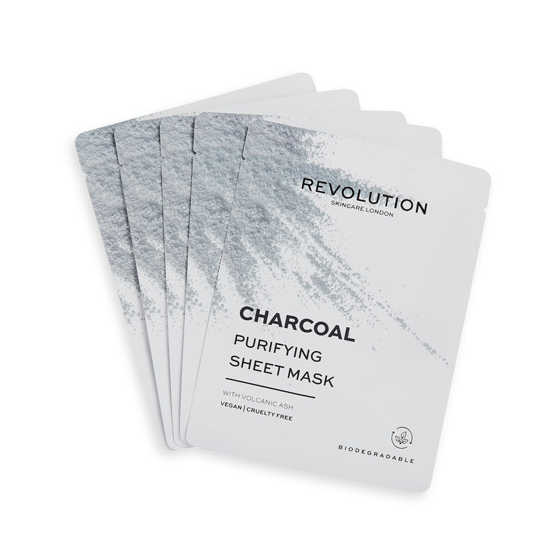 Sada pleťových masek s černým uhlím Biodegradable (Purifying Charcoal Sheet Mask) Revolution Skincare