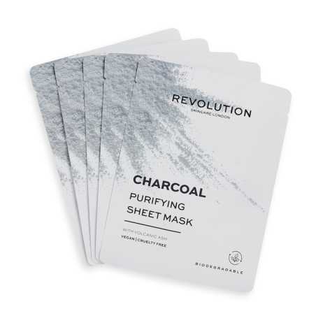 Sada pleťových masek s černým uhlím Biodegradable (Purifying Charcoal Sheet Mask) Revolution Skincare