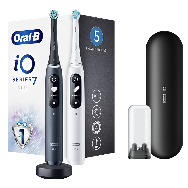 Elektrický zubní kartáček iO7 Series Duo Pack Black Onyx/White Extra Handle Oral B - 2 ks Elektrický zubní kartáček iO7 Series Duo Pack Black Onyx/White Extra Handle Oral B - 2 ks
