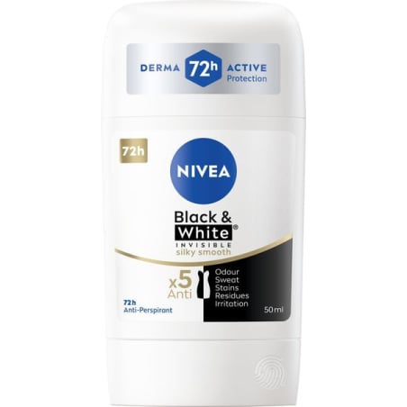 Tuhý antiperspirant Black & White Invisible Silky Smooth Nivea - 50 ml
