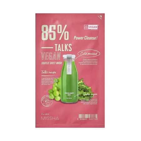 Veganská plátýnková pleťová maska Talks Vegan Power Cleanse (Squeeze Sheet Mask) Missha - 27 g