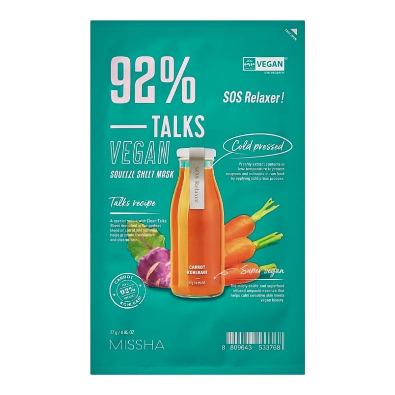 Veganská pleťová maska Talks Vegan Squeeze SOS Relaxer (Sheet Mask) Missha - 27 g Veganská pleťová maska Talks Vegan Squeeze SOS Relaxer (Sheet Mask) Missha - 27 g