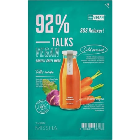 Veganská pleťová maska Talks Vegan Squeeze SOS Relaxer (Sheet Mask) Missha - 27 g