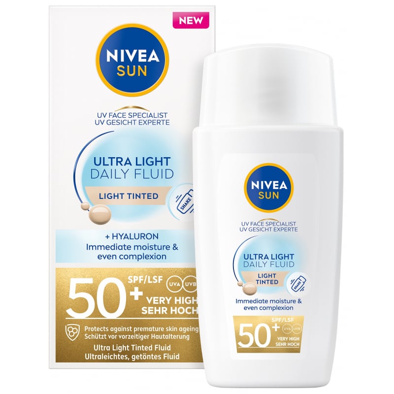Ultralehký tónovací pleťový fluid SPF 50+ Sun (Ultra Light Tinted Fluid) Nivea / Odstín: Light - 40 ml Ultralehký tónovací pleťový fluid SPF 50+ Sun (Ultra Light Tinted Fluid) Nivea / Odstín: Light - 40 ml