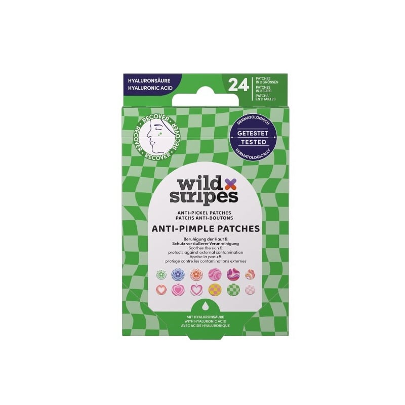 Hydrokoloidní náplasti na akné s kyselinou hyaluronovou Groovy Protect (Anti-Pimple Patches) Wild Stripes - 24 ks