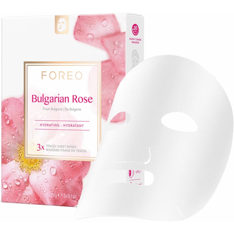 Hydratační pleťová maska pro suchou a unavenou pleť Bulgarian Rose (Hydrating Sheet Mask) FOREO - 3 x 20 g Hydratační pleťová maska pro suchou a unavenou pleť Bulgarian Rose (Hydrating Sheet Mask) FOREO - 3 x 20 g