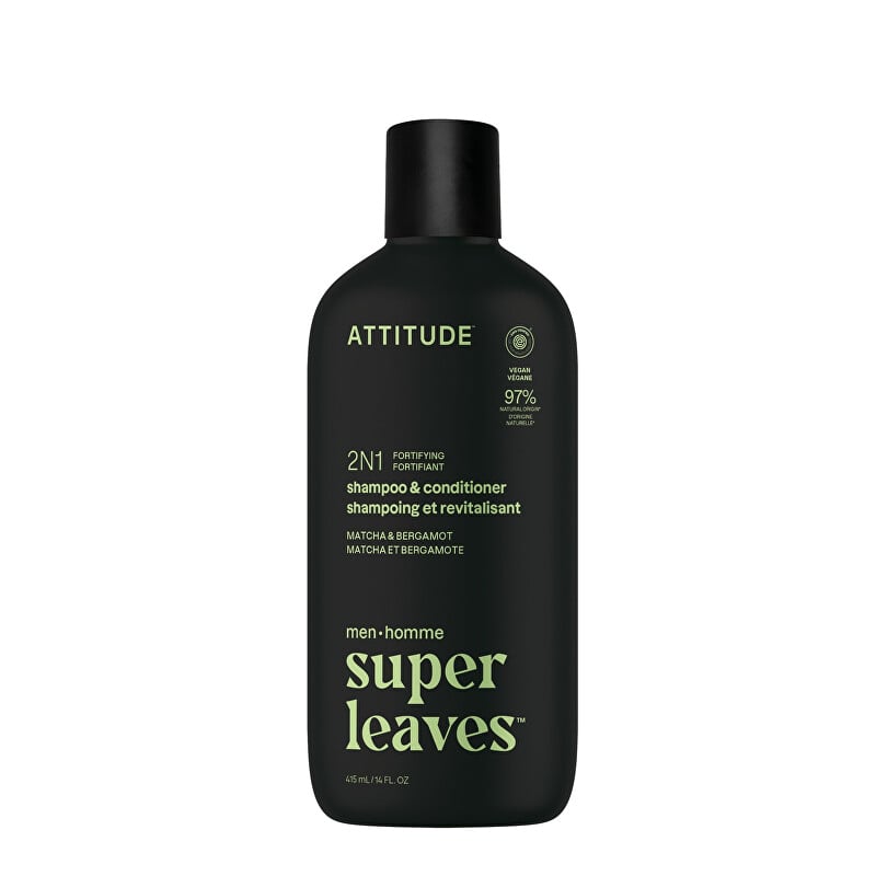Pánský posilující šampon a kondicionér 2v1 Super Leaves Matcha & Bergamot (Shampoo & Conditioner) Attitude - 415 ml