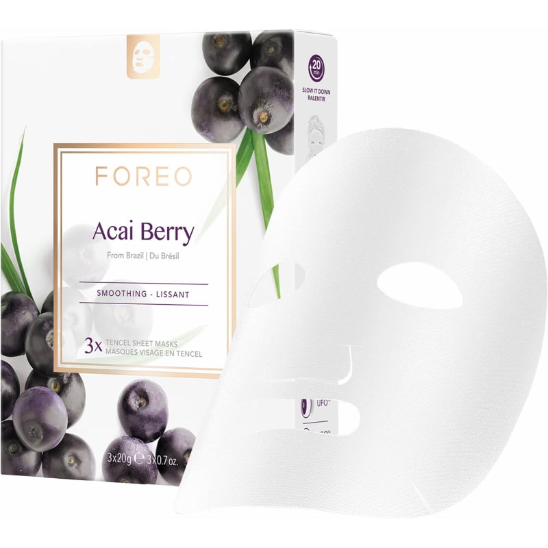Vyhlazující plátýnková maska pro zralou pleť Acai Berry (Smoothing Sheet Mask) FOREO - 3 x 20 g Vyhlazující plátýnková maska pro zralou pleť Acai Berry (Smoothing Sheet Mask) FOREO - 3 x 20 g
