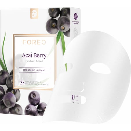 Vyhlazující plátýnková maska pro zralou pleť Acai Berry (Smoothing Sheet Mask) FOREO - 3 x 20 g