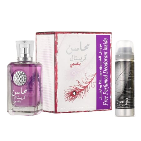 Mahasin Crystal Violet / EDP 100 ml + deodorant ve spreji Najdia Lattafa - 50 ml