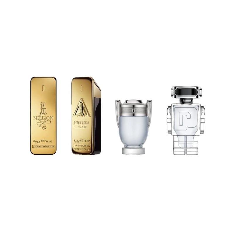 Kolekce miniatur pro muže EDT + One Million Elixir Intense / parfém + Invictus / EDT + Phantom / EDT Rabanne - 5 ml Kolekce miniatur pro muže EDT + One Million Elixir Intense / parfém + Invictus / EDT + Phantom / EDT Rabanne - 5 ml