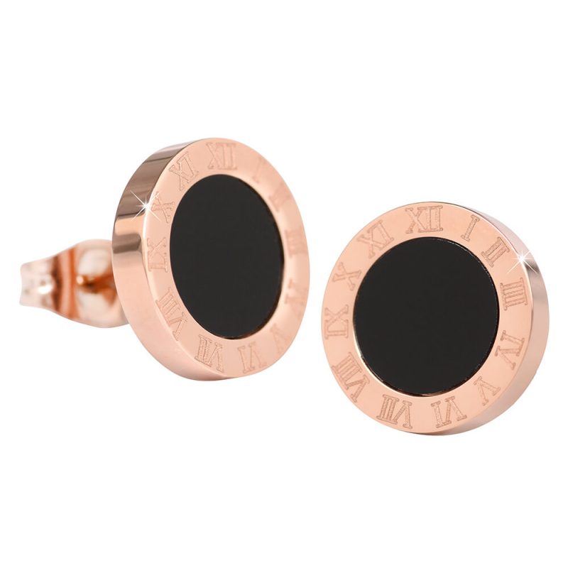 Růžově pozlacené ocelové náušnice s černým středem KE-015 Troli Růžově pozlacené ocelové náušnice s černým středem KE-015 Troli