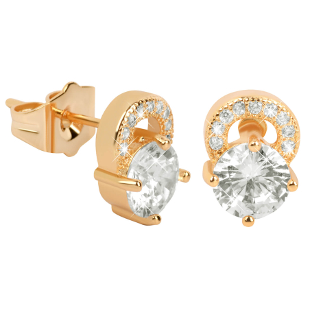 Pozlacené třpytivé náušnice s čirými krystaly Troli