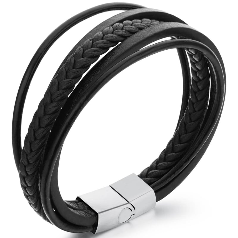 Náramek z černých kožených pásků Leather Troli Náramek z černých kožených pásků Leather Troli