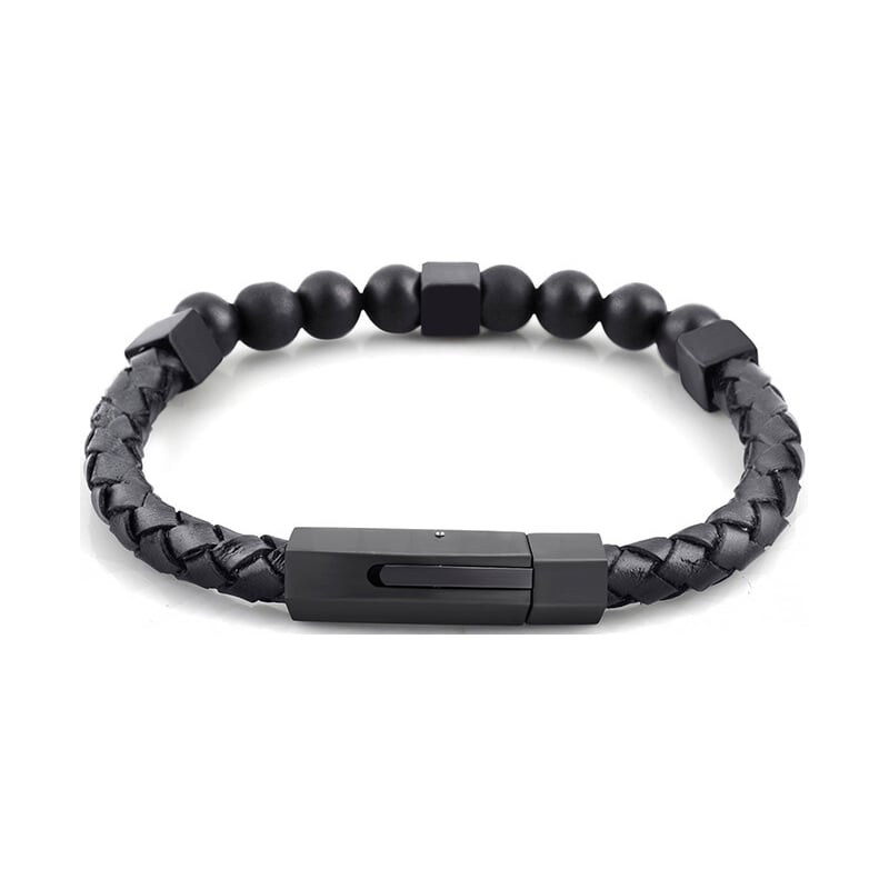 Černý stylový náramek Leather Troli Černý stylový náramek Leather Troli