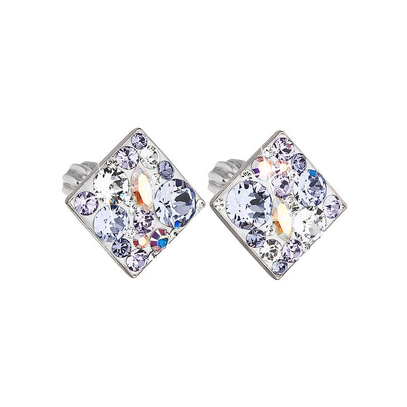 Slušivé čtvercové náušnice s krystaly Violet 31169.3 Evolution Group