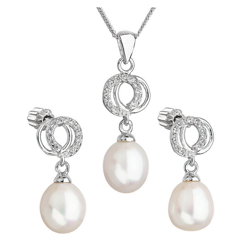 Překrásná perličková sada se zirkony Pavona 29003.1 bílá (náušnice, řetízek, přívěsek) Evolution Group