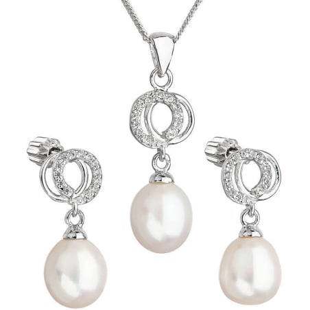 Překrásná perličková sada se zirkony Pavona 29003.1 bílá (náušnice, řetízek, přívěsek) Evolution Group